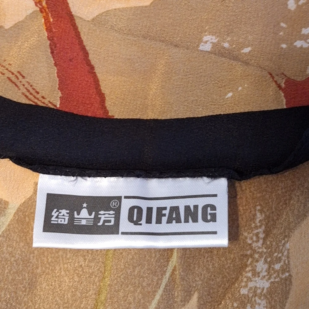 QIFANG 100% SILK Floral Print Scarf with Black Border